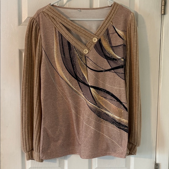 Abstract Print Long Sleeve Tunic Top Size L - Picture 6 of 7